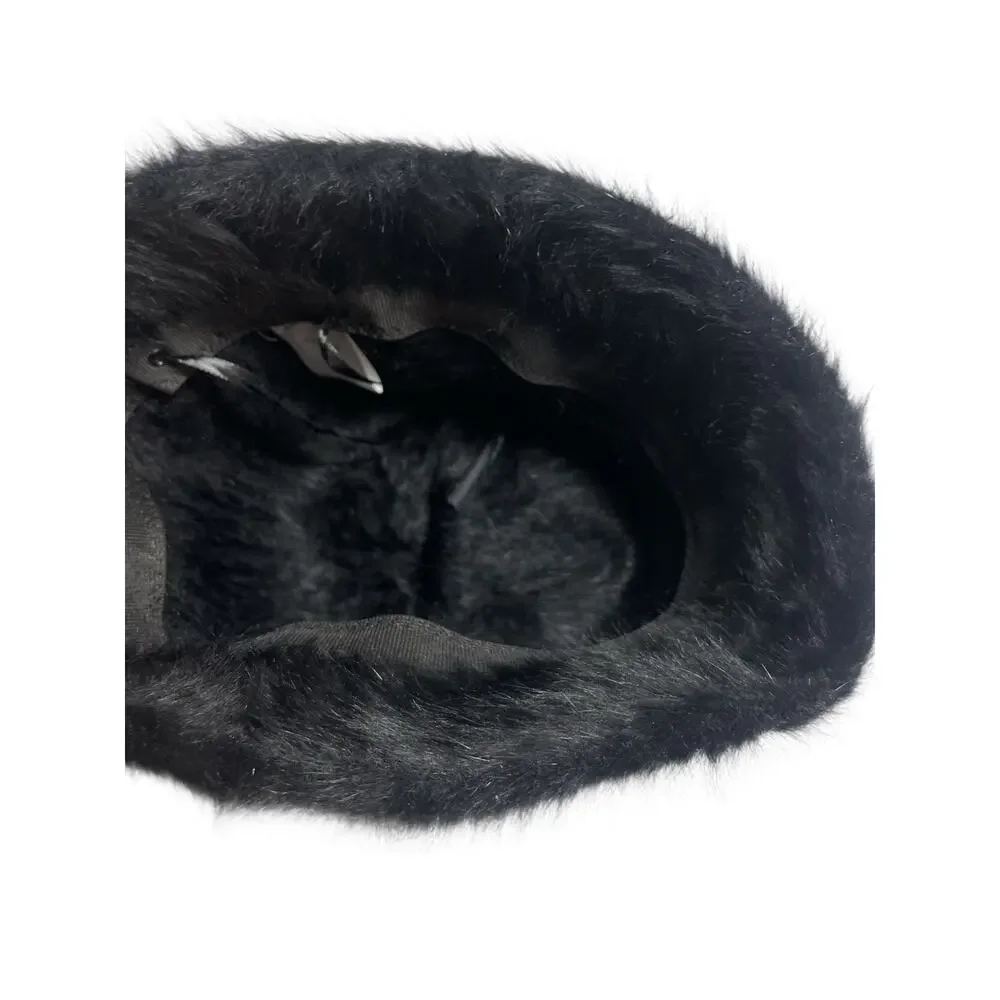 Reorg Women's Black Faux Fur Fleece Fuzzy Logo Snow Winter Bucket Hat OS